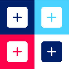 Obraz premium Adding Black Square Button Interface Symbol blue and red four color minimal icon set