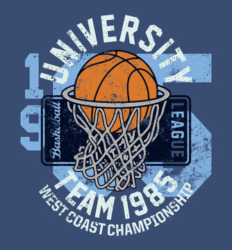 Basketball league university championship team  vintage vector print for t shirt grunge effect in separate layers