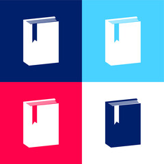 Book With Marker blue and red four color minimal icon set