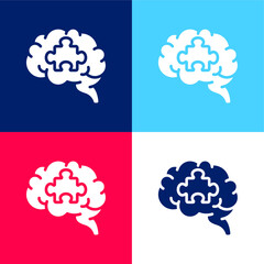 Brain blue and red four color minimal icon set