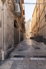 Fototapeta na wymiar The Ha-Patriarkhya ha-Yevanit ha-Catholit Street near the Jaffa Gate in the old city of Jerusalem, Israel