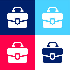 Briefcase blue and red four color minimal icon set