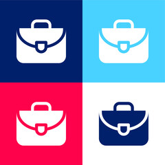 Briefcase blue and red four color minimal icon set
