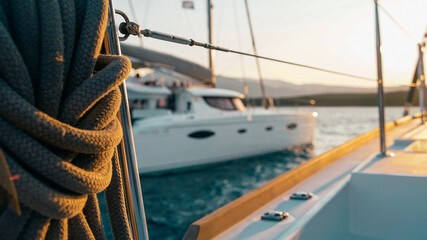 Obraz premium boat, sea, yacht, water, sail, sailboat, ocean, sailing, ship, sky, summer, travel, vacation, catamaran, horizon, holiday, nature, cruise, lake, vessel, beach, leisure, boats, wind, recreation, nautic