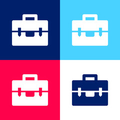 Briefcase blue and red four color minimal icon set