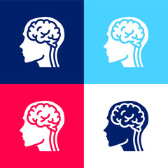 Brain blue and red four color minimal icon set