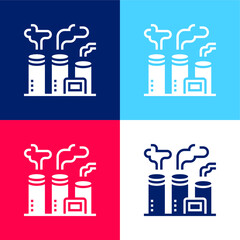 Air Pollution blue and red four color minimal icon set
