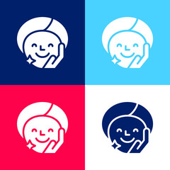 Beauty Treatment blue and red four color minimal icon set