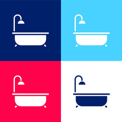 Bathtub blue and red four color minimal icon set
