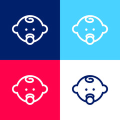 Baby Head Outline With Pacifier blue and red four color minimal icon set