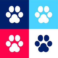 Fototapeta na wymiar Animal Track blue and red four color minimal icon set