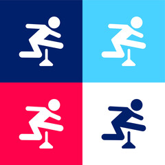 Athlete Jumping Silhouette blue and red four color minimal icon set