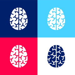 Brain blue and red four color minimal icon set