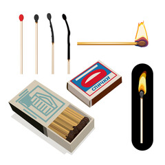 Vector illustration of matches in a box, matches are burning, a burning match.
