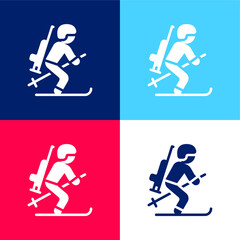 Biathlonist blue and red four color minimal icon set