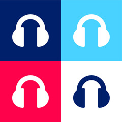 Black Headphones blue and red four color minimal icon set