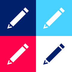 Black Diagonal Pencil blue and red four color minimal icon set