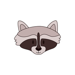 Cartoon raccoon head isolated. Colored vector illustration of a raccoon head with an outline on a white background. Cute animal illustration.