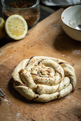 Step by step process of making lemon-cinnamon swirl. Swirl before baking.