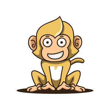 sitting monkey cartoon illustration, monkey character mascot.