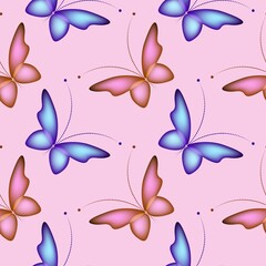 Cheerful pattern with colorful butterflies. Regular seamless pattern.Seamless pattern, funny background.