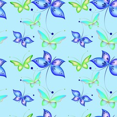 Cheerful pattern with colorful butterflies. Regular seamless pattern.Seamless pattern, funny background.