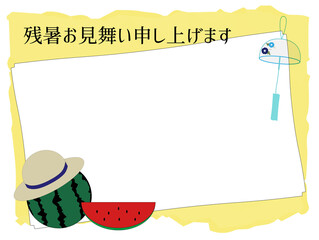 スイカと風鈴の残暑見舞い横