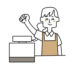張り切っている女性店員のイラスト