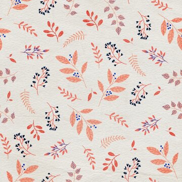 Floral seamless pattern with leaves for textile, background, wallpaper, material, scrap. Colored leaves on the dark background. Colored leaves on the white  background. 