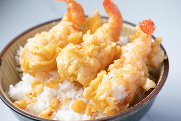 Shrimp Tempura in a Bowl with Steamed Rice