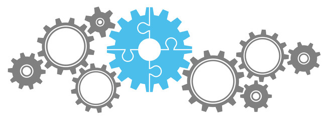 Zahnräder Groß Und Klein Puzzle Gerade Blau/Dunkelgrau