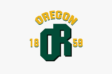 Oregon Inscription and Founded 1859. Illustration.