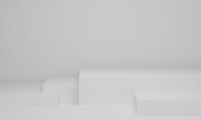 3D rendering. Empty podium or pedestal display on white background. Blank product shelf standing backdrop. Abstract minimal scene with geometric.