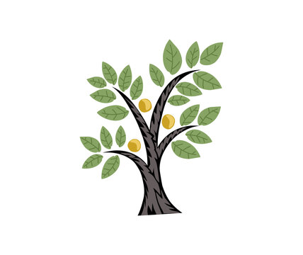 oak tree logo with heart shaped, nature brand logo