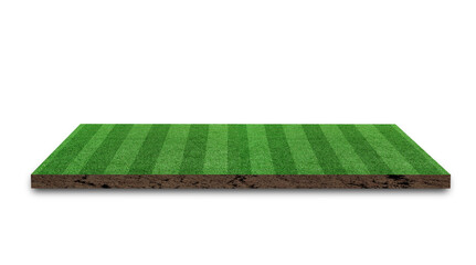 3D Rendering. Stripe grass soccer field, Green lawn football field, isolated on white background. © banphote