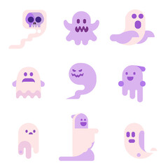 Fototapeta premium Funny Ghost Icons in Flat Design