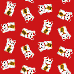 イラスト素材 小判を持つ招き猫のシームレスパターン