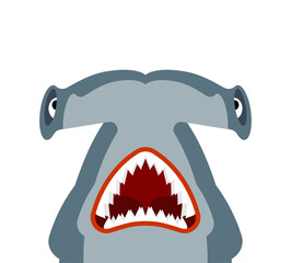Hammerhead shark head isolated. Fish hammer face. marine predator - obrazy, fototapety, plakaty