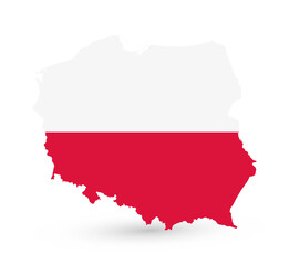 Obraz premium Abstract map of Poland coloured by national flag isolated on white