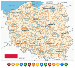 Poland Map and Colored Icons