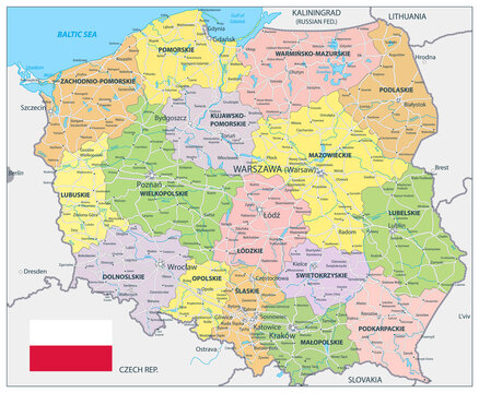Fototapeta Poland Detail Administrative Map and roads