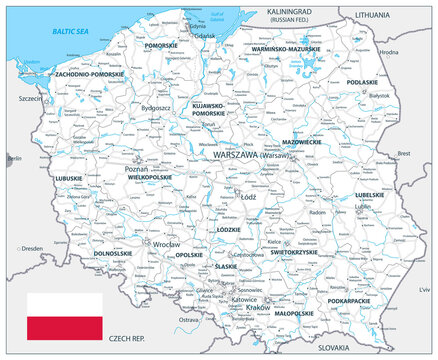Fototapeta Poland Detail Map White Color