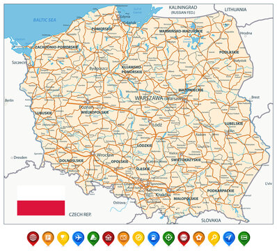Fototapeta Poland Map and Colored Icons