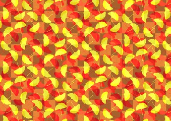 銀杏の落ち葉と市松模様の背景素材