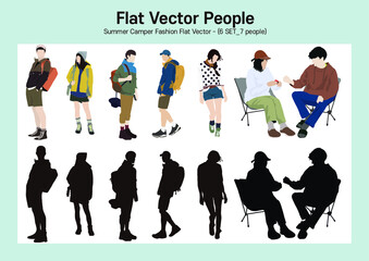 Summer Camper Fashion Flat Vector - (6 SET_7 people)
