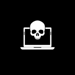 Hacked laptop icon for web design isolated on dark background