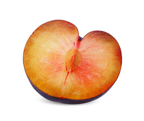 Half of Plum isolated on white background.