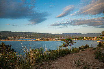 Fototapeta na wymiar Sunset view from the island of Krk, Croatia, Silo village