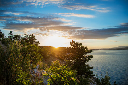 Sunset view from the island of Krk, Croatia, Silo village