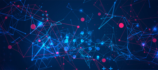Abstract polygonal vector background with connecting dots and lines. Plexus effect digital data visualization.